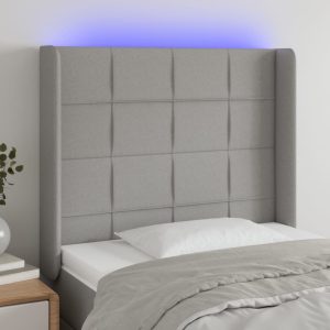 Tăblie de pat cu LED, gri deschis, 103x16x118/128 cm, textil