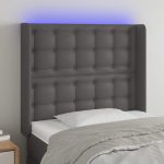 Tăblie de pat cu LED, gri, 103x16x118/128 cm, piele ecologică