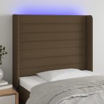 Tăblie de pat cu LED, maro închis, 103x16x118/128 cm, textil