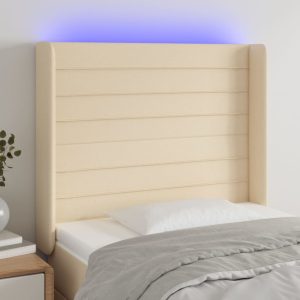 Tăblie de pat cu LED, crem, 103x16x118/128 cm, textil
