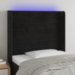 Tăblie de pat cu LED, negru, 103x16x118/128 cm, catifea