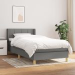 Pat box spring cu saltea, gri închis, 90×200 cm, textil