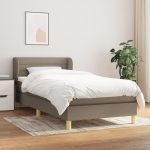 Pat box spring cu saltea, gri taupe, 90×200 cm, textil