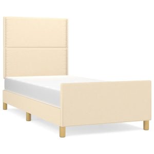 Cadru de pat fără saltea cremă 90×190 cm țesătură