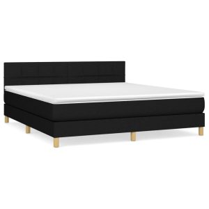 Pat box spring cu saltea, negru, 180×200 cm, catifea