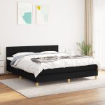 Pat box spring cu saltea, negru, 180×200 cm, catifea