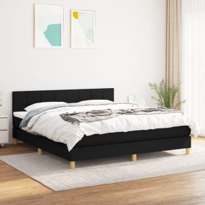 Pat box spring cu saltea, negru, 180×200 cm, catifea