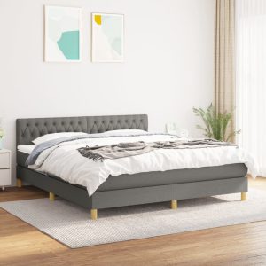 Pat box spring cu saltea, gri închis, 180×200 cm, textil