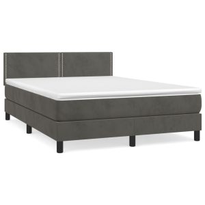 Pat box spring cu saltea, gri închis, 140×200 cm, catifea
