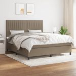 Pat box spring cu saltea, gri taupe, 160×200 cm material textil