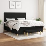 Pat box spring cu saltea, negru, 160×200 cm, textil