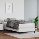 Pat box spring cu saltea, alb, 80×200 cm, piele ecologică