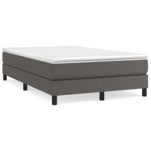Pat box spring cu saltea, gri, 120×200 cm, piele ecologică