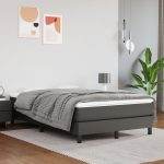 Pat box spring cu saltea, gri, 120×200 cm, piele ecologică