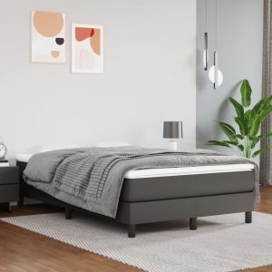 Pat box spring cu saltea, gri, 120×200 cm, piele ecologică