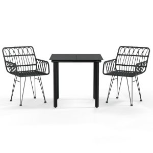 Set mobilier de grădină, 3 piese, negru, poliratan