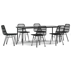Set mobilier de grădină, 7 piese, negru, poliratan