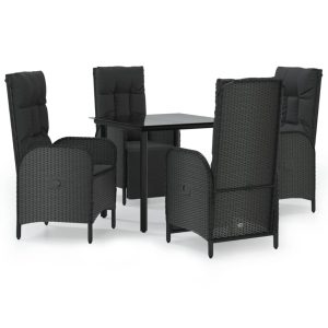 Set mobilier de grădină cu perne, 5 piese, negru, poliratan