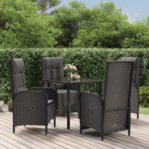 Set mobilier de grădină cu perne, 5 piese, negru, poliratan