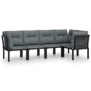 Set mobilier de grădină, 5 piese, negru/gri, poliratan