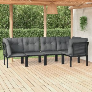 Set mobilier de grădină, 5 piese, negru/gri, poliratan
