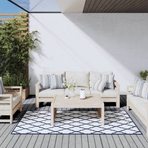 Covor de exterior, bleumarin/alb, 100×200 cm, design reversibil