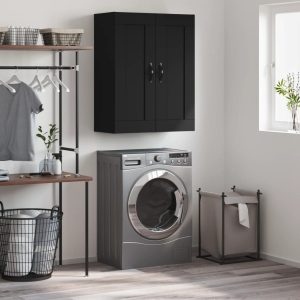 Dulap montat pe perete, negru, 69,5x34x90 cm, lemn prelucrat