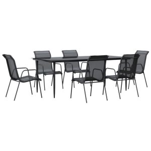 Set mobilier de grădină, 7 piese, negru, oțel și textilenă