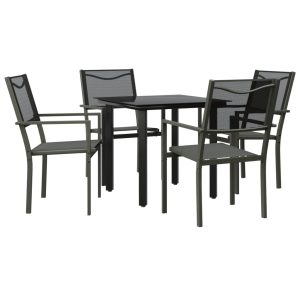 Set mobilier de grădină, 5 piese, negru, oțel și textilenă