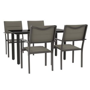Set mobilier de grădină, 5 piese, negru, oțel și textilenă