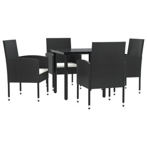 Set mobilier de grădină, 5 piese, negru, poliratan și oțel